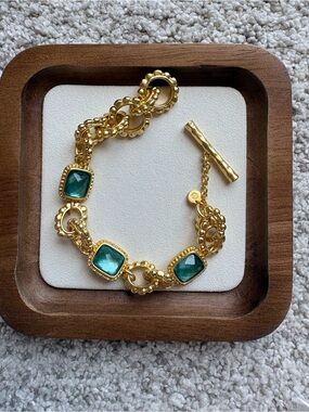 Julie Vos Gold Bracelet with Teal Stones